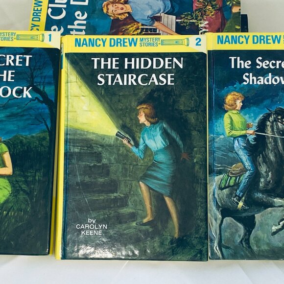 6 VNTG NANCY DREW MYSTERY STORIES YELLOW GLOSSY HC FINE COND, #1,2,5,7,11,33 - Picture 3 of 8